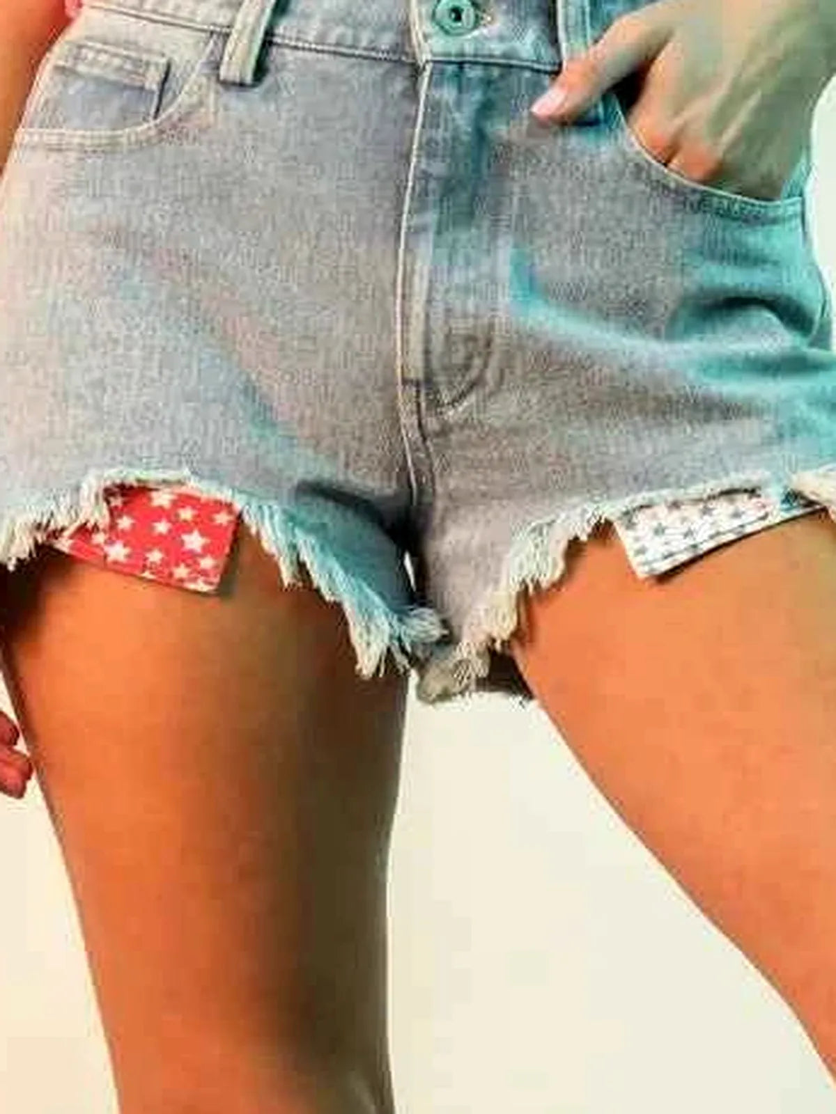 Raw Hem Pocketed Contrast Washed Denim Shorts