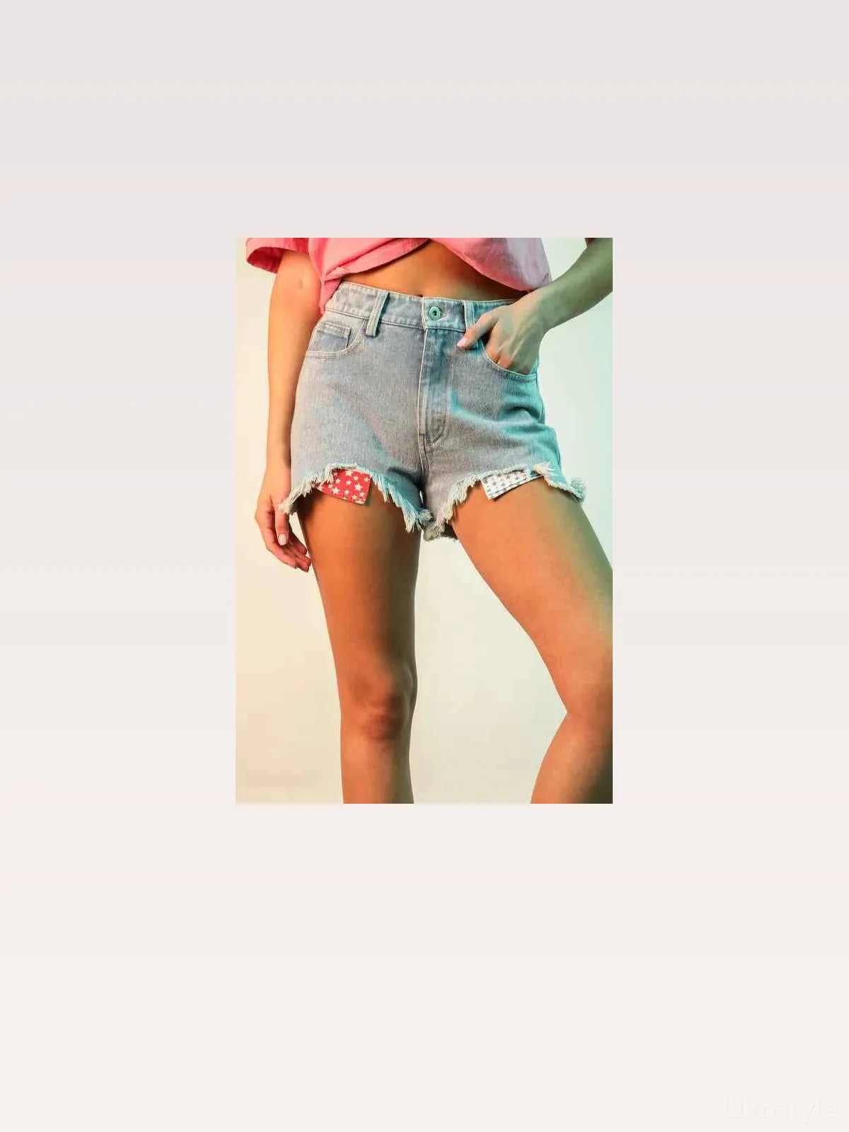 Raw Hem Pocketed Contrast Washed Denim Shorts