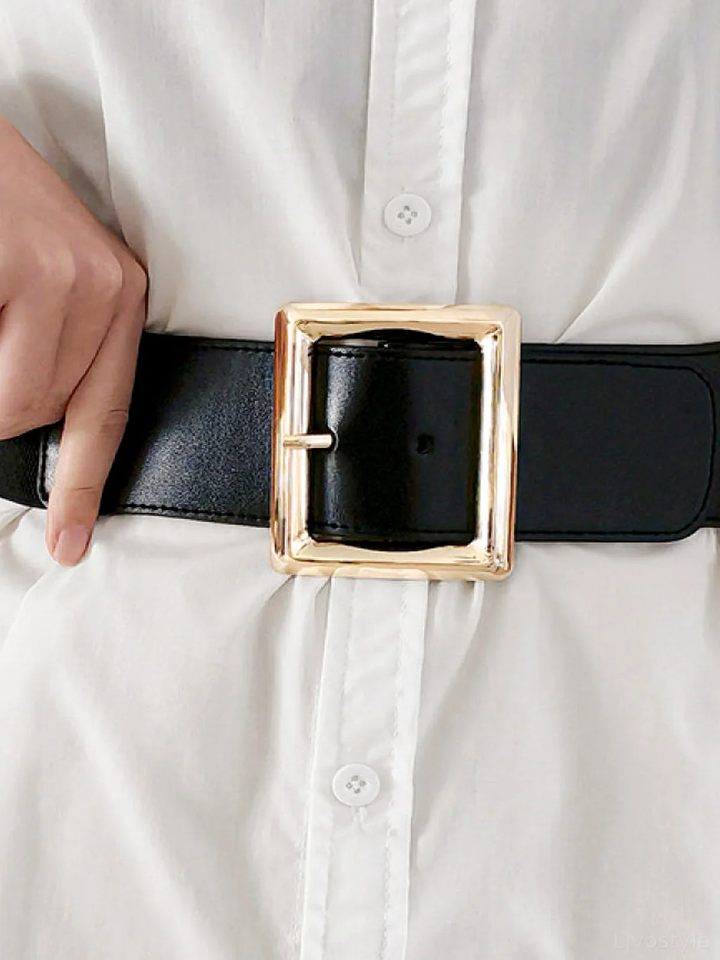 Rectangle Buckle Elastic Wide Belt
