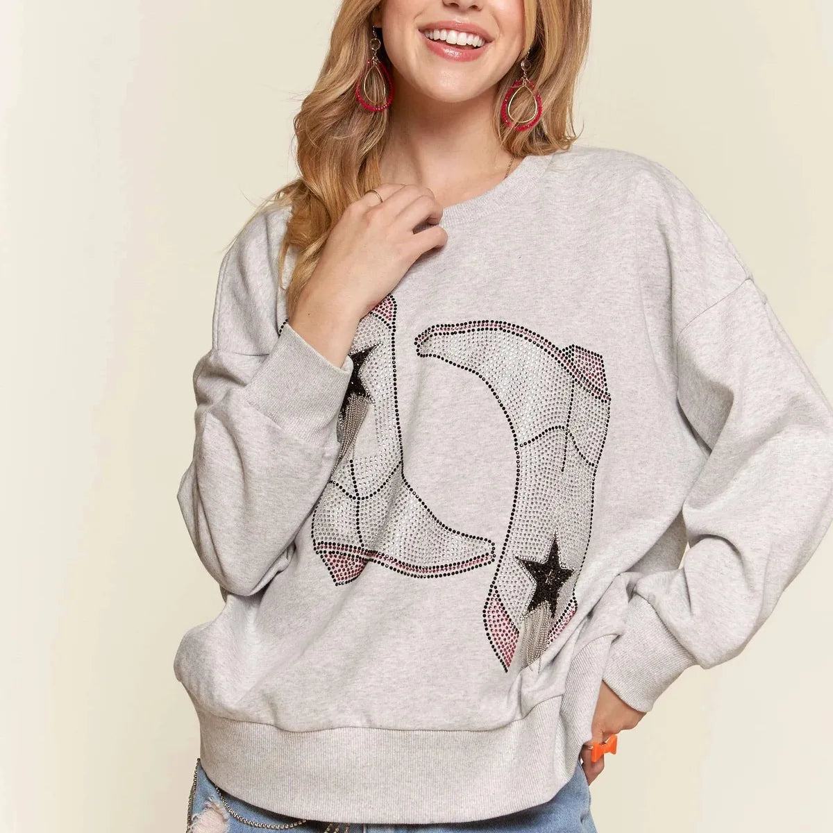Rhinestone Accent Graphic Crew Neck Sweatshirt