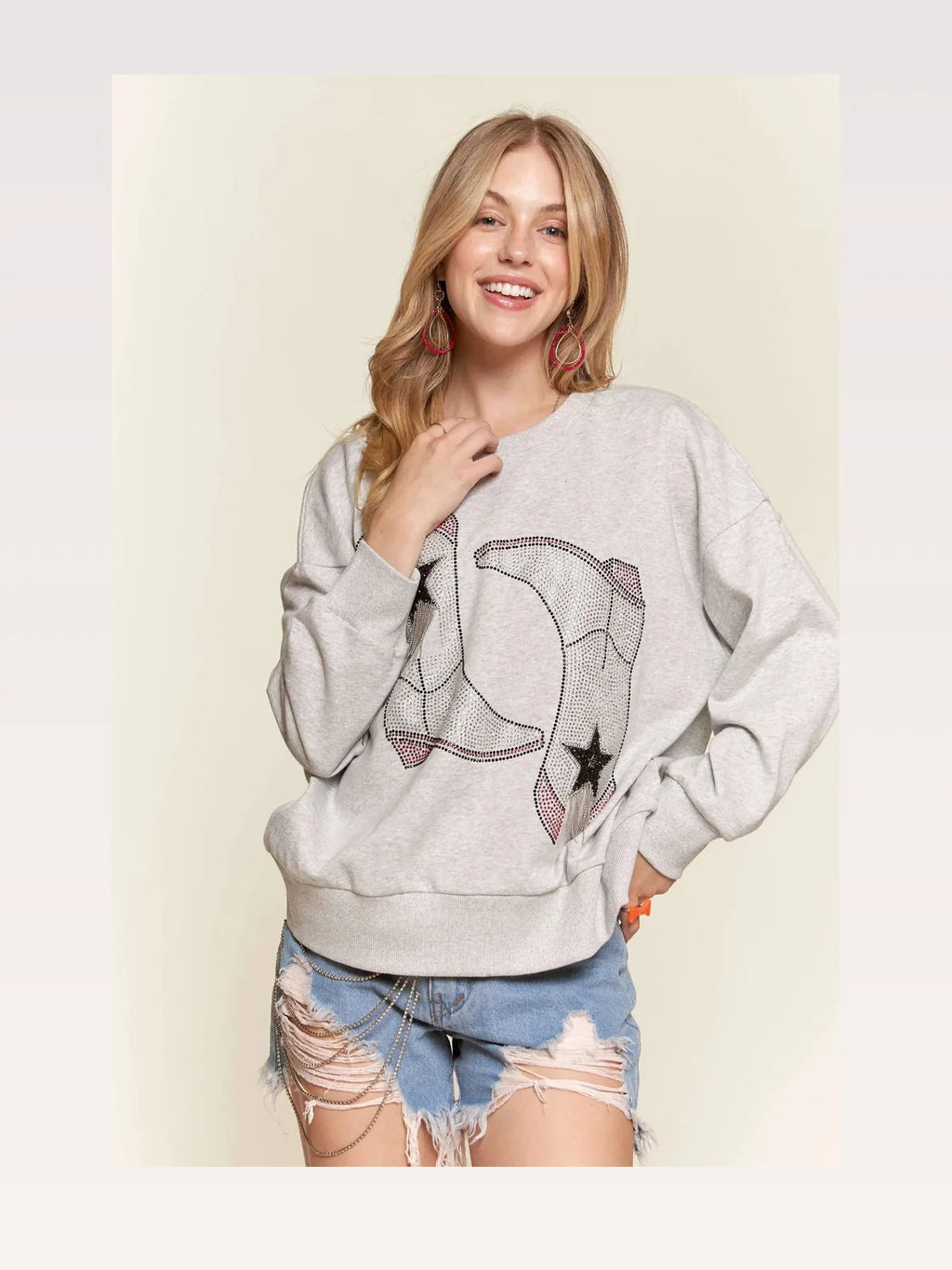 Rhinestone Accent Graphic Crew Neck Sweatshirt