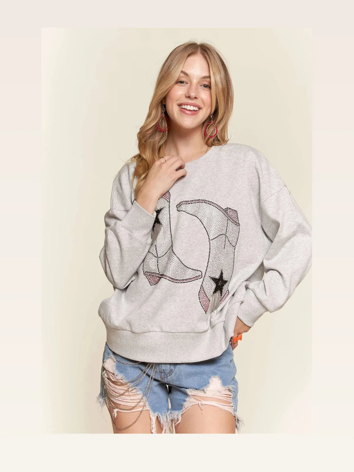 Rhinestone Accent Graphic Crew Neck Sweatshirt