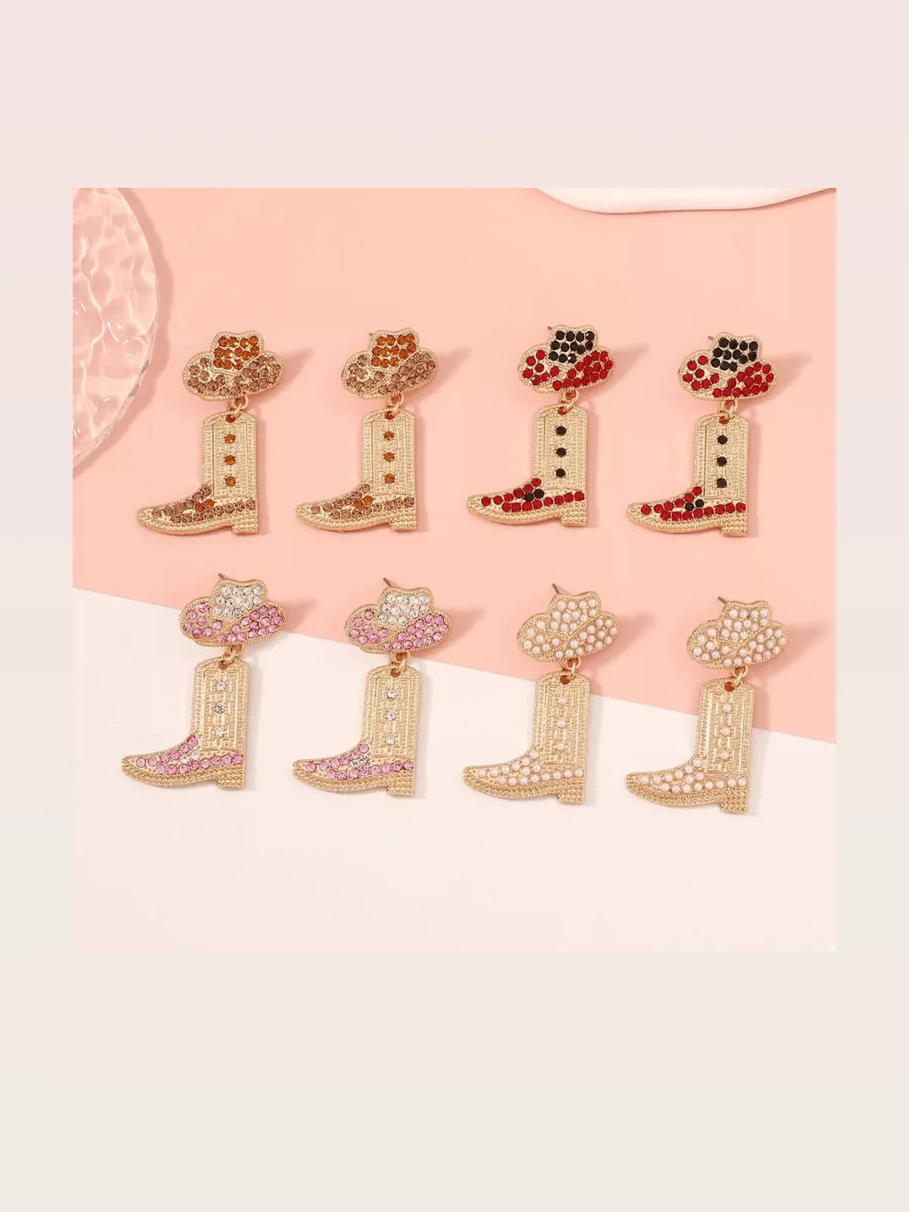 Rhinestone Cowboy Boot Dangle Earrings