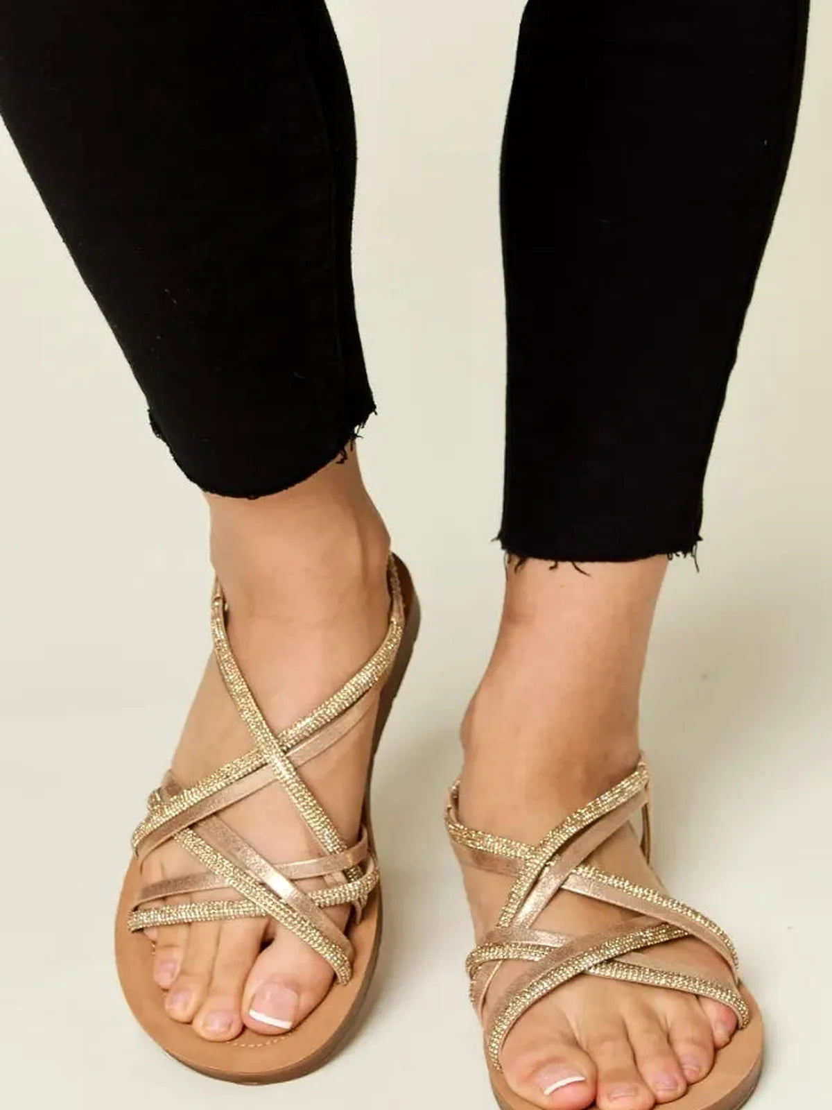 Rhinestone Crisscross Flat Sandals