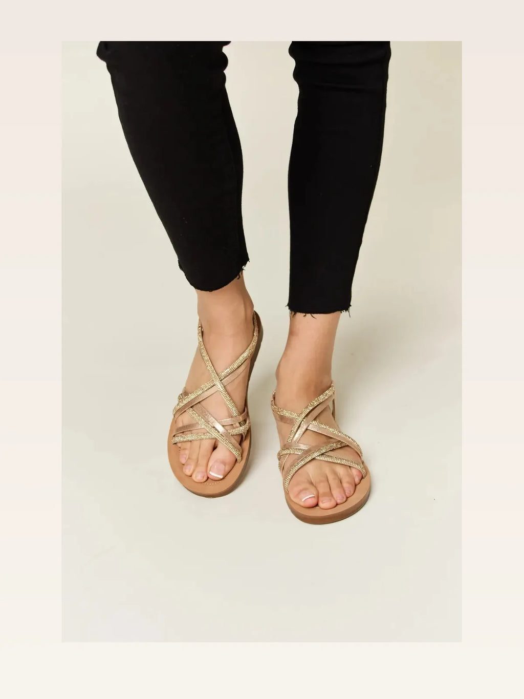 Rhinestone Crisscross Flat Sandals