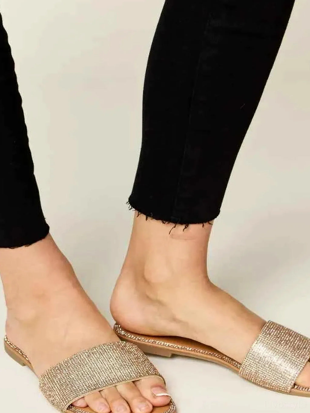 Rhinestone Open Toe Flat Sandals