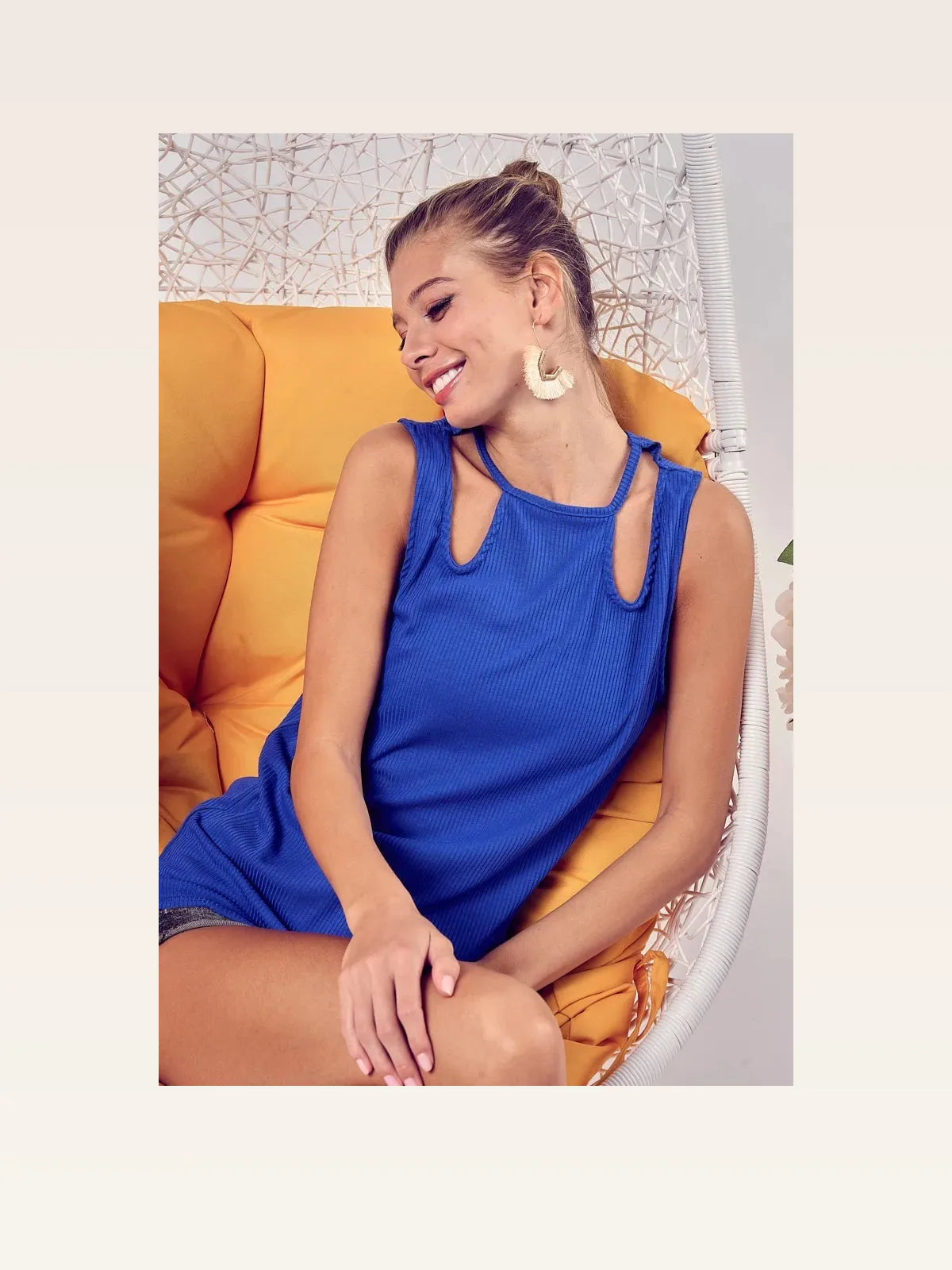 Cut-Out Shoulder Ribbed Knit Tank Top