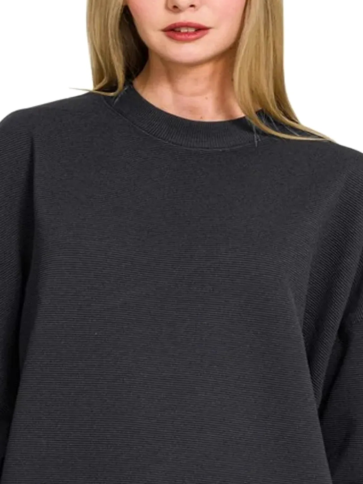 Ribbed Balloon Sleeve Oversized Sweatshirt