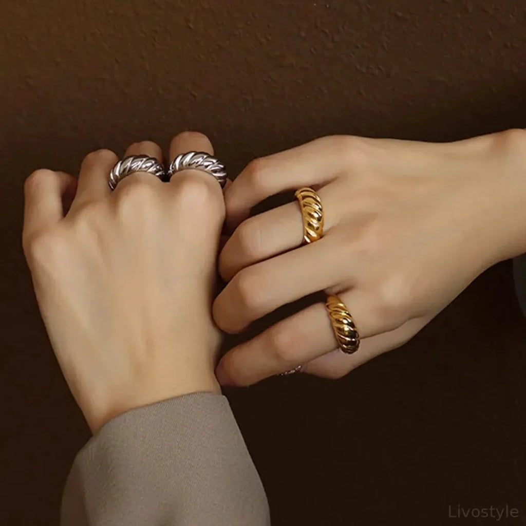 Ribbed Titanium Steel Dome Ring