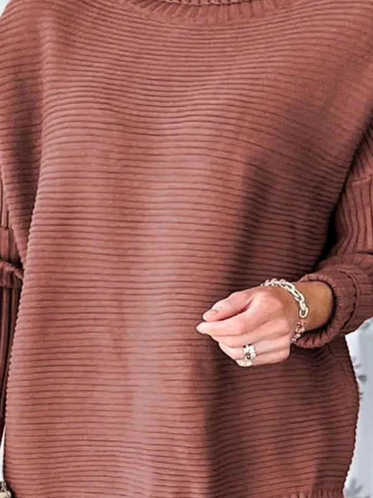Ribbed Turtleneck Dropped Shoulder Pullover Sweater