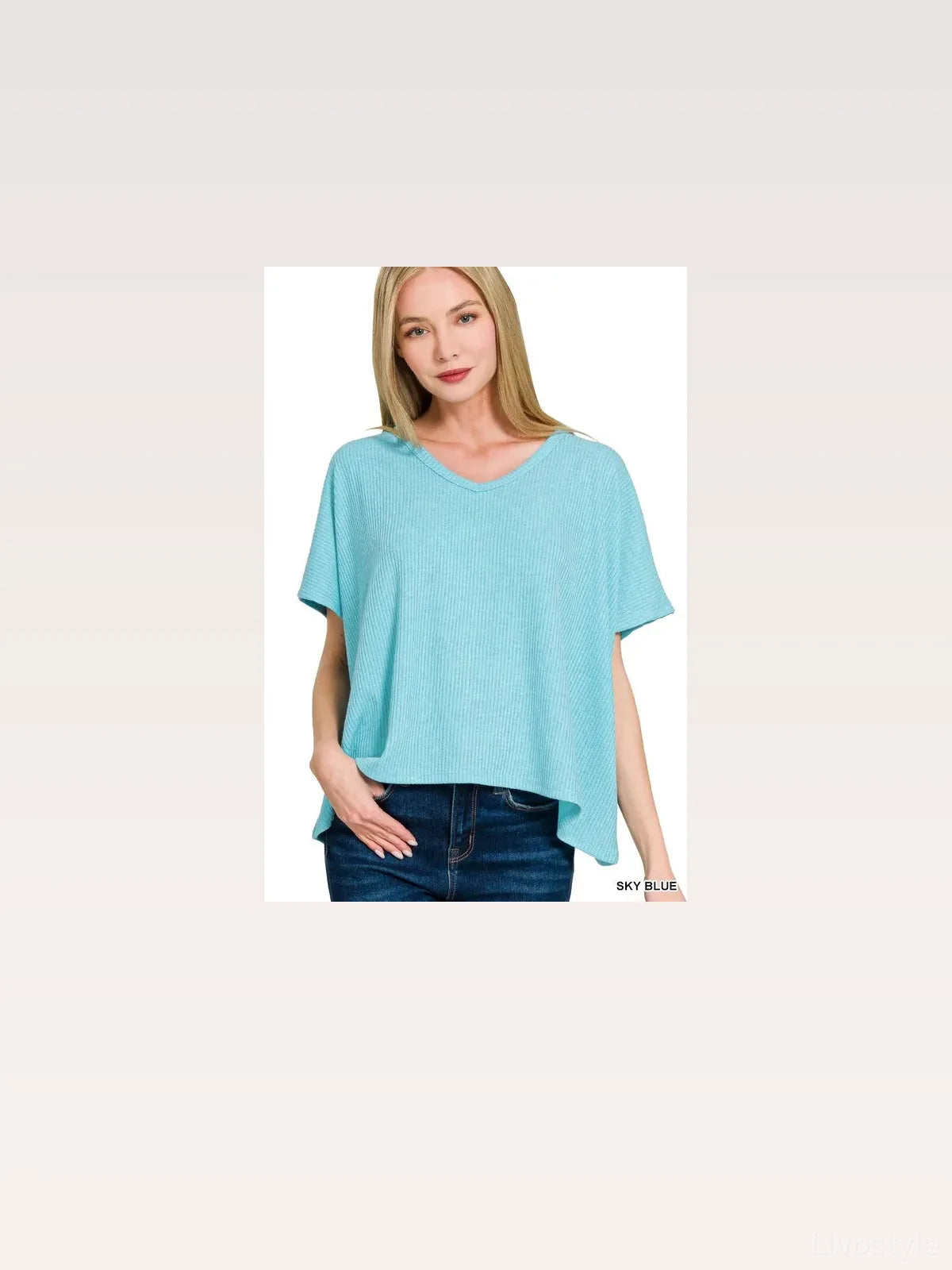 Ribbed V-Neck Short Sleeve Knit Top