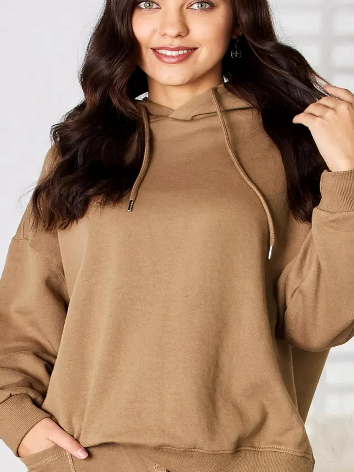 Drawstring Drop-Shoulder Long Sleeve Hoodie
