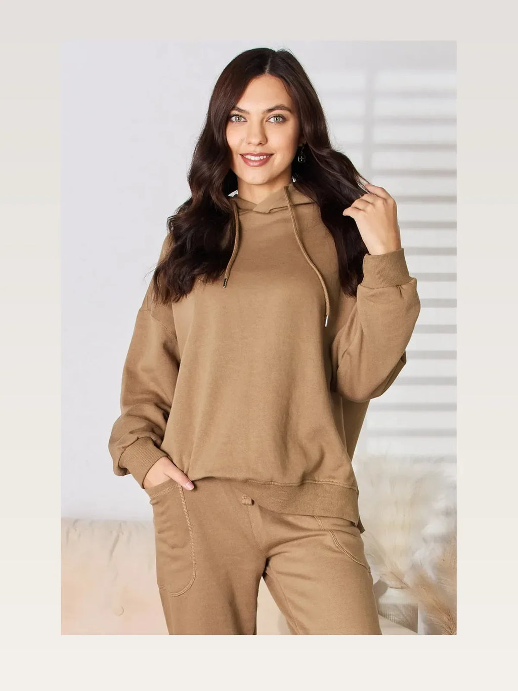 Drawstring Drop-Shoulder Long Sleeve Hoodie