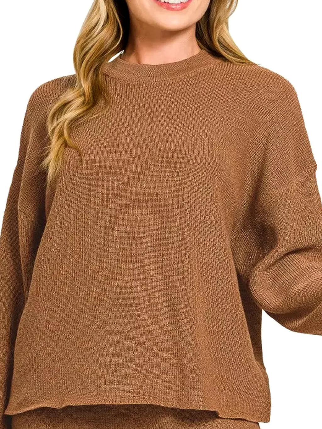 Round Neck Knit Top and Shorts Sweater Set