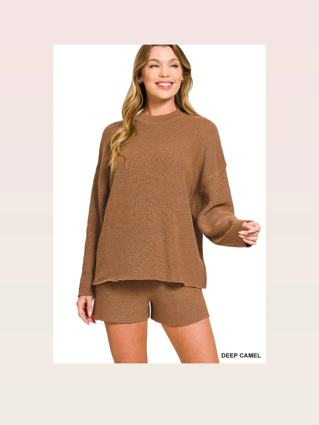 Round Neck Knit Top and Shorts Sweater Set