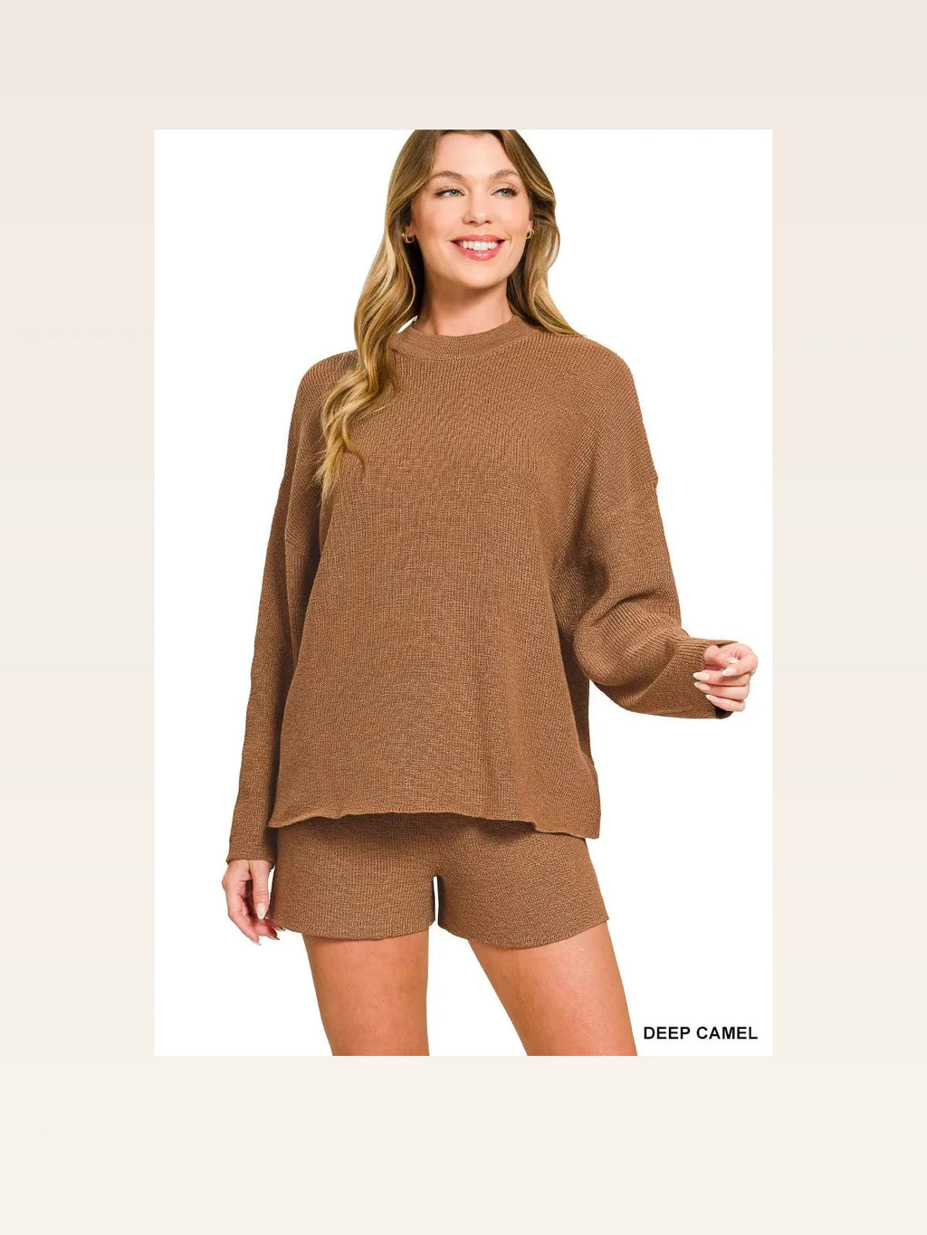 Round Neck Knit Top and Shorts Sweater Set