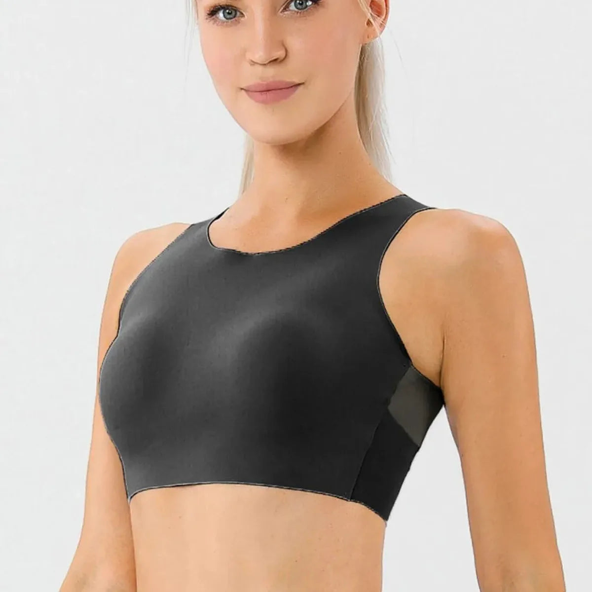 Round Neck Wide Strap Active Bra Top