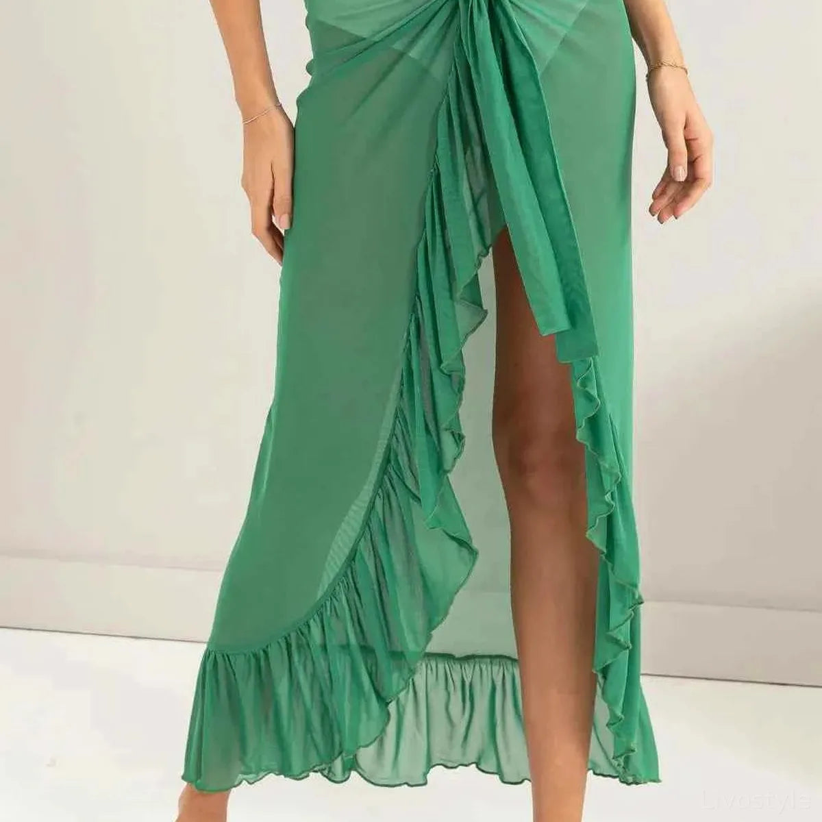 Ruffle Trim Sarong Cover-Up Skirt with Tie Front