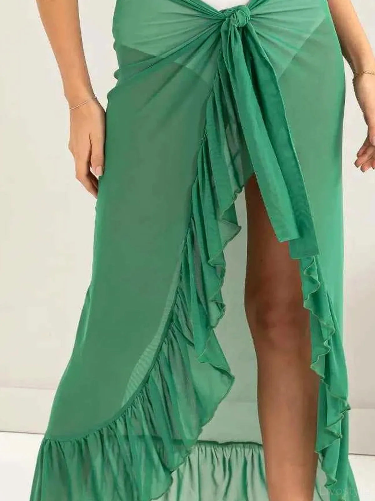 Ruffle Trim Sarong Cover-Up Skirt with Tie Front