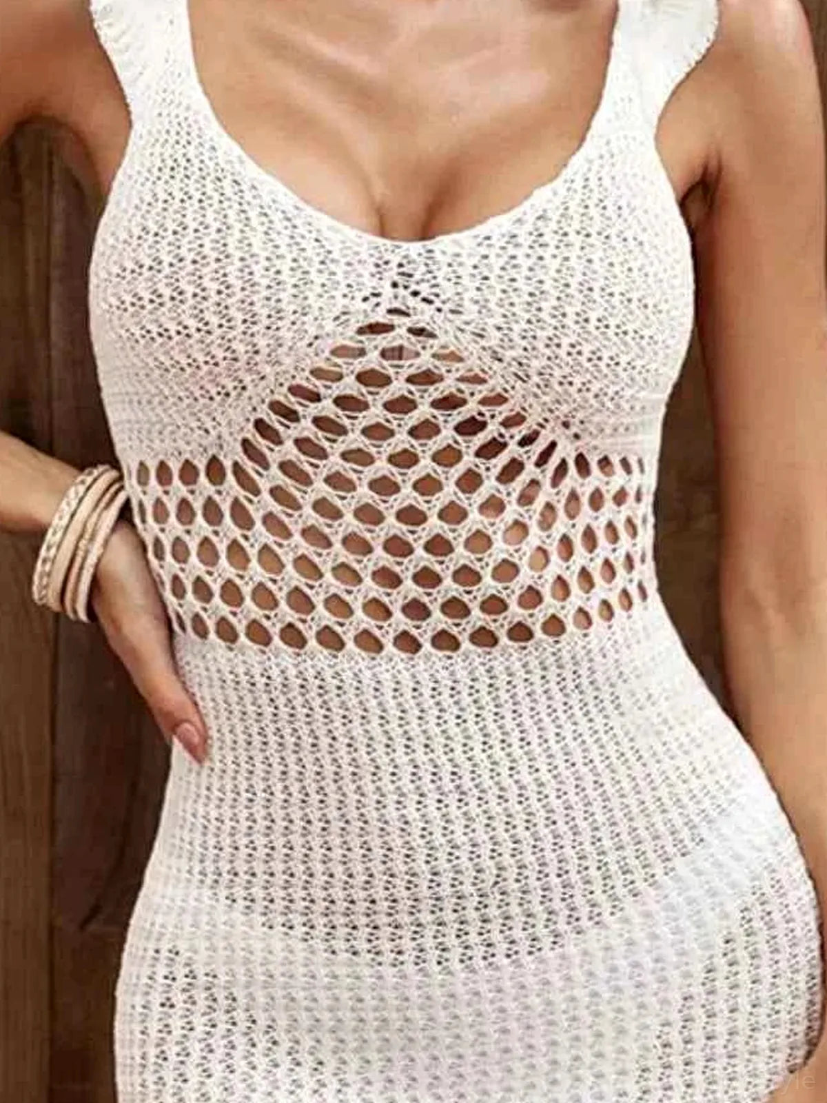 Ruffled Openwork Sleeveless Cover-Up Mini Dress