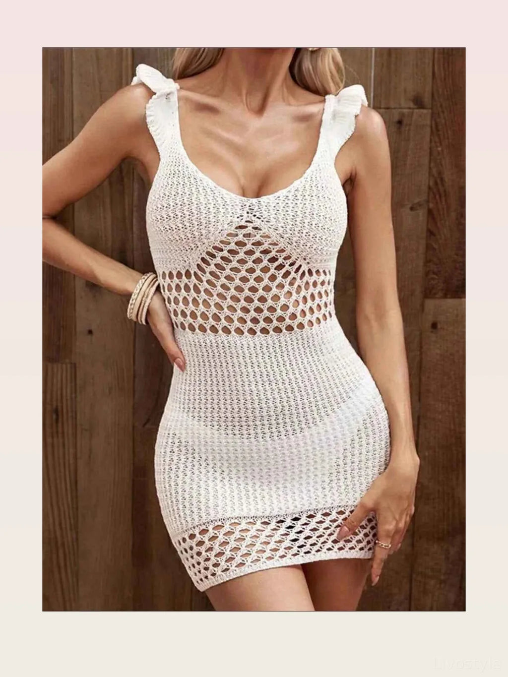 Ruffled Openwork Sleeveless Cover-Up Mini Dress