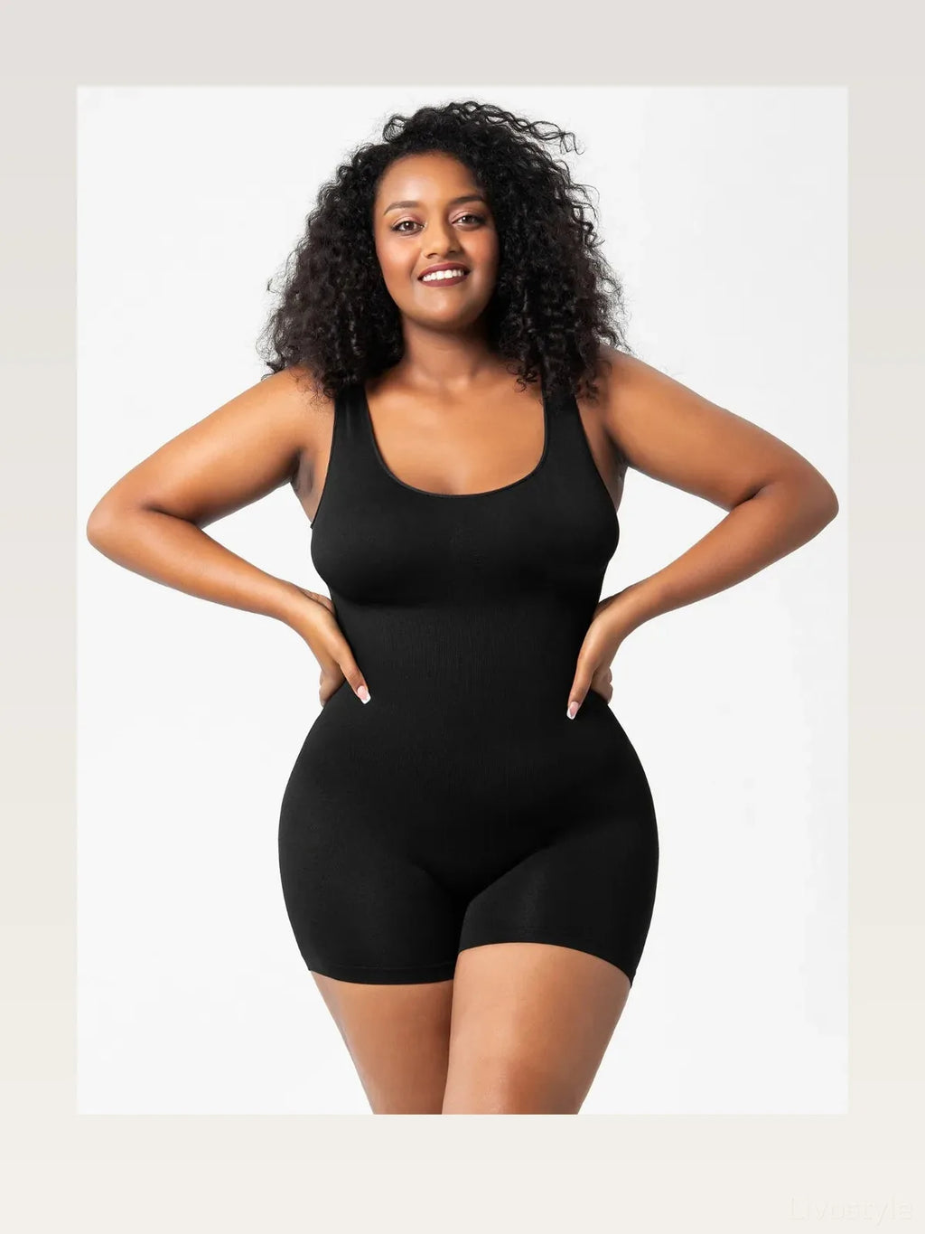 Scoop Neck Wide Strap Ribbed Shaping Romper