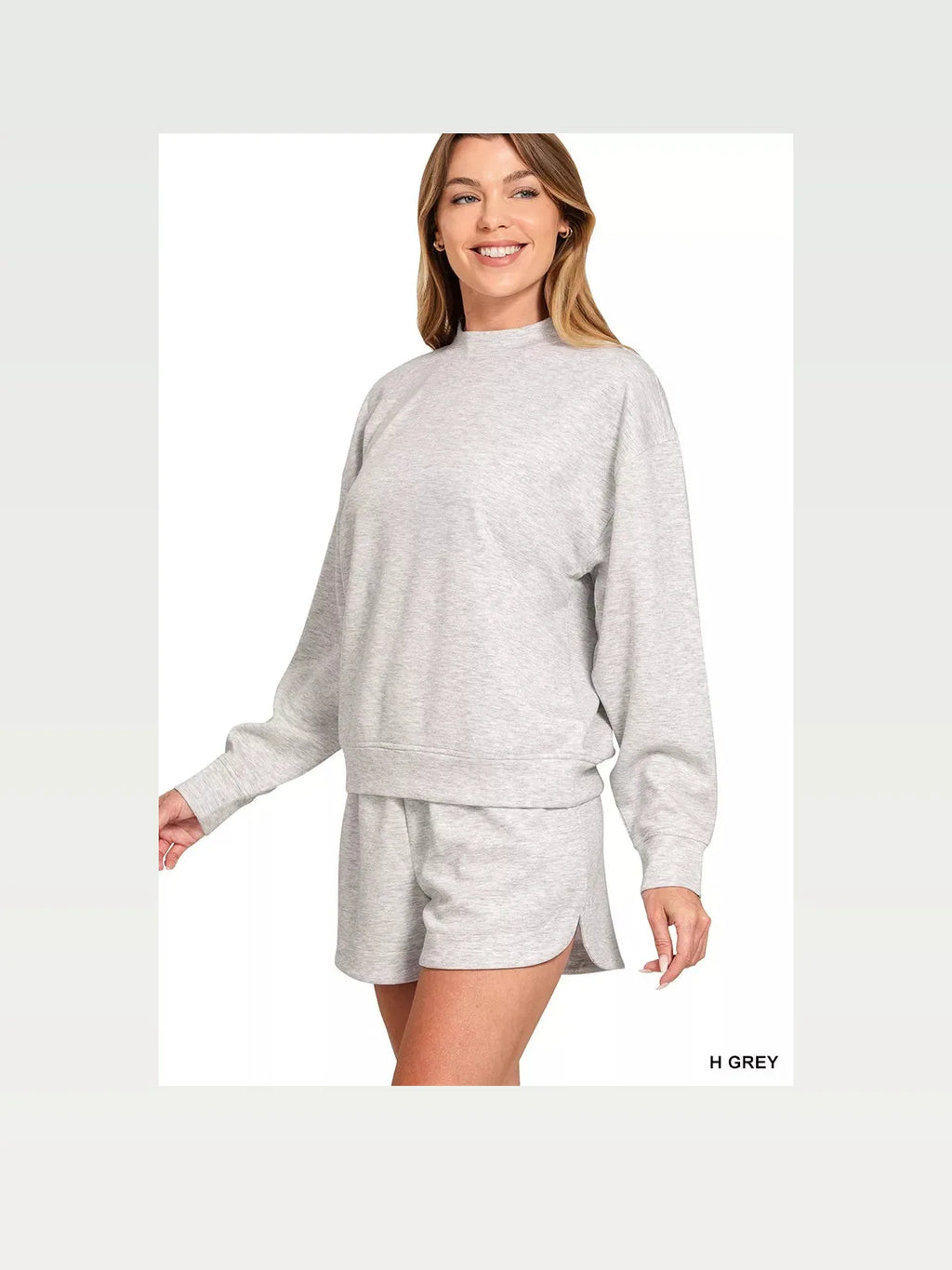 Heather Grey Scuba Long Sleeve Sweatshirt and Shorts Set