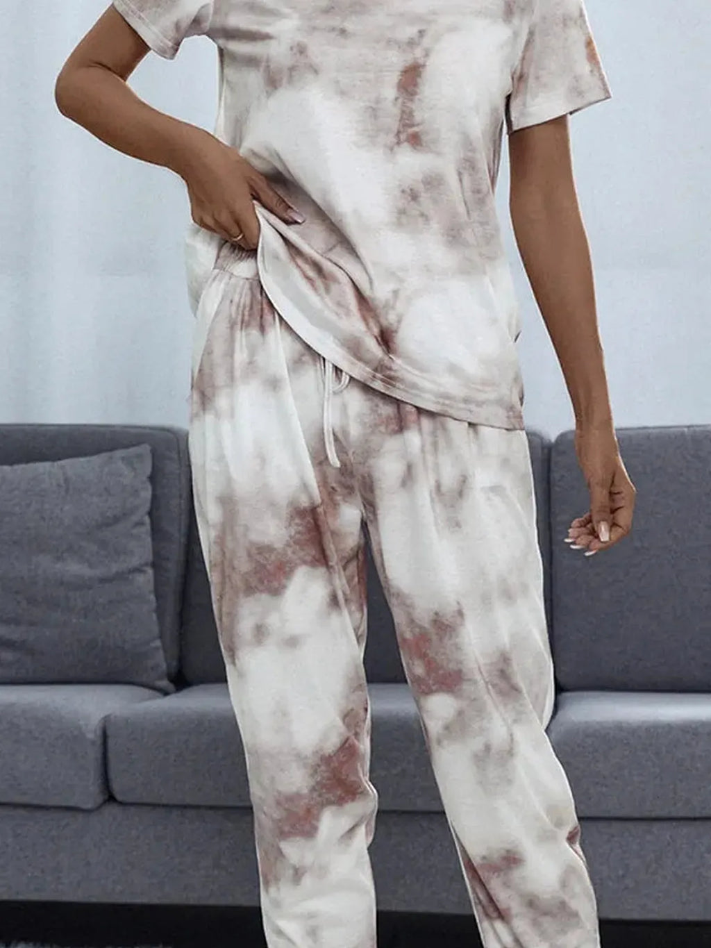 Shiny Tie-Dye Short Sleeve Top and Pants Lounge Set