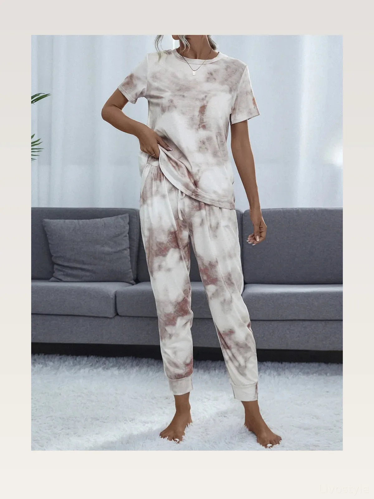 Shiny Tie-Dye Short Sleeve Top and Pants Lounge Set