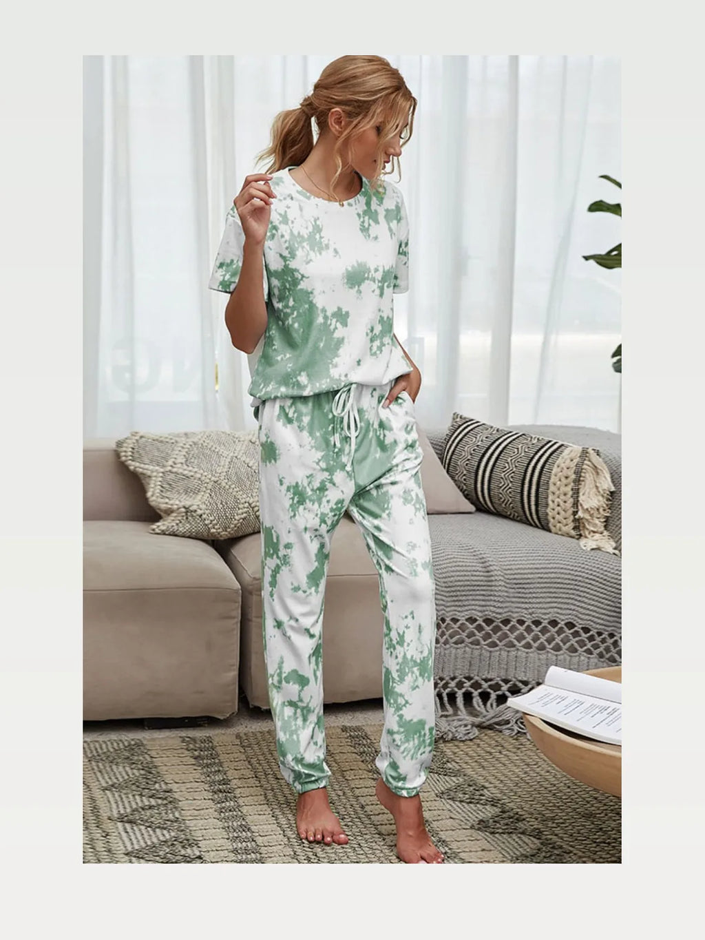 Shiny Tie-Dye Tee and Drawstring Joggers Lounge Set