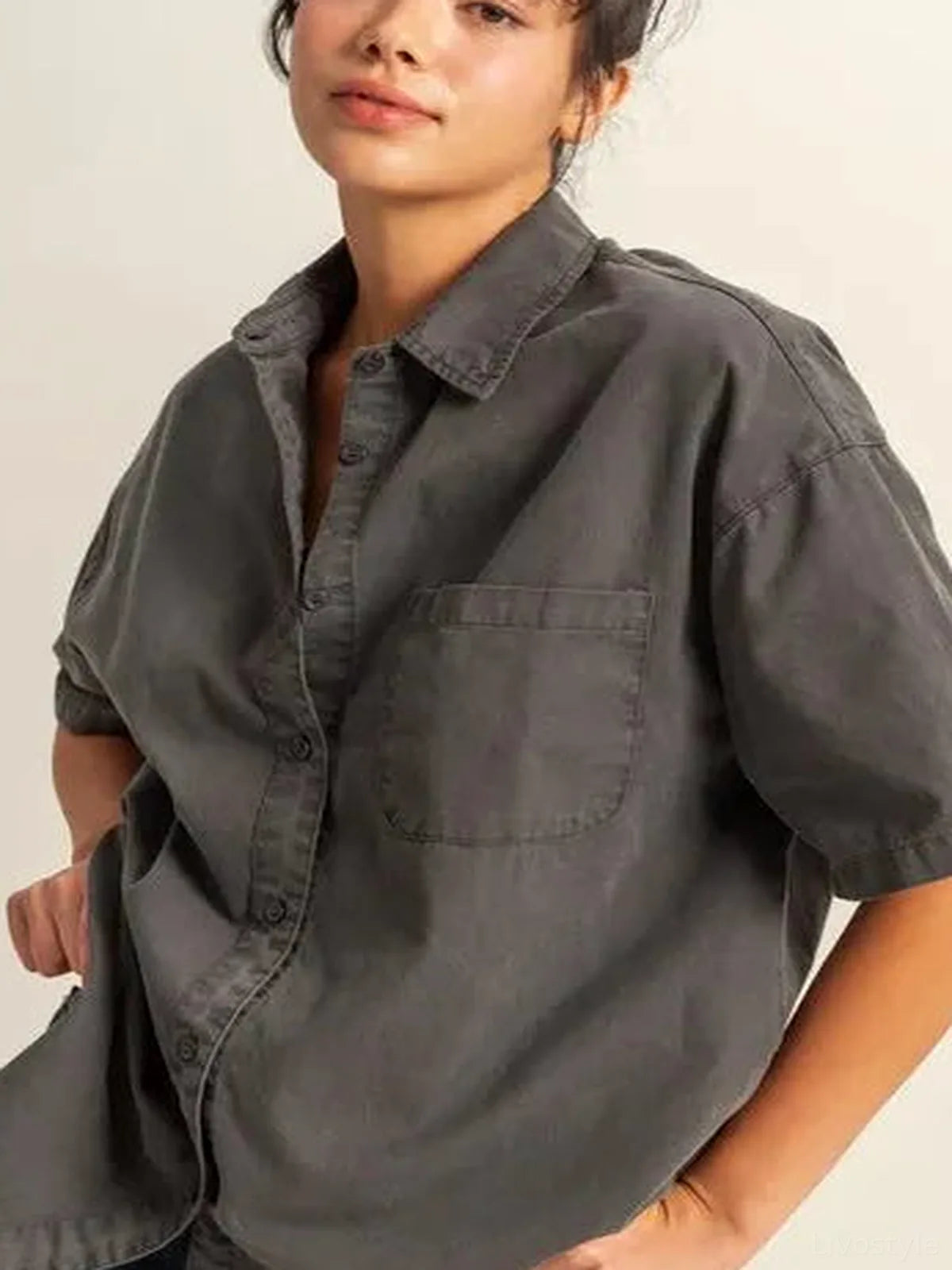 Oversized Short Sleeve Button-Down Shirt