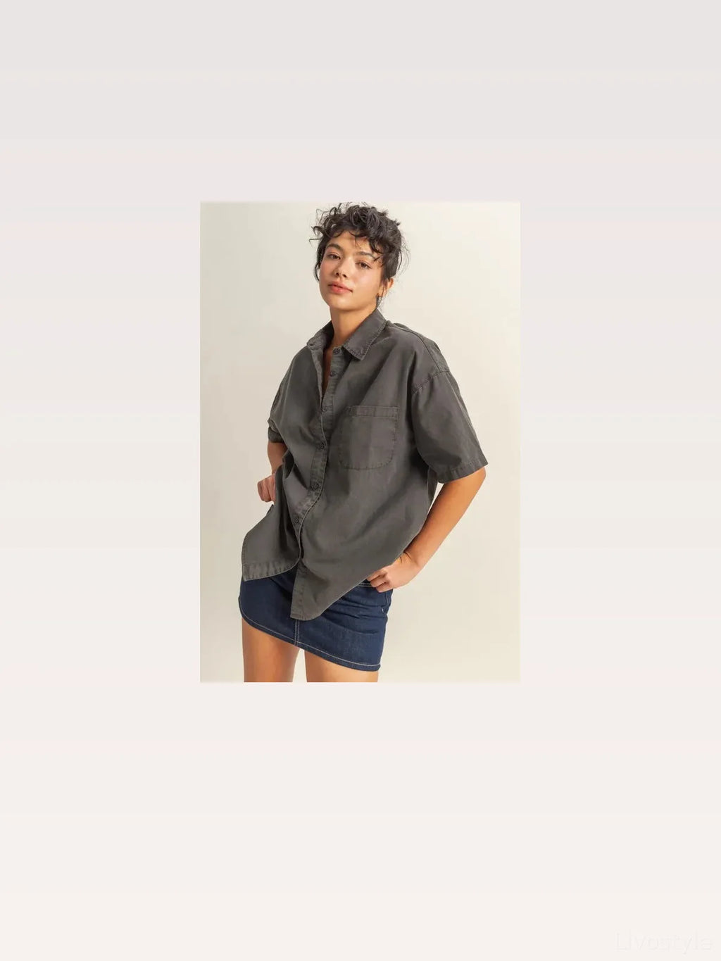 Oversized Short Sleeve Button-Down Shirt