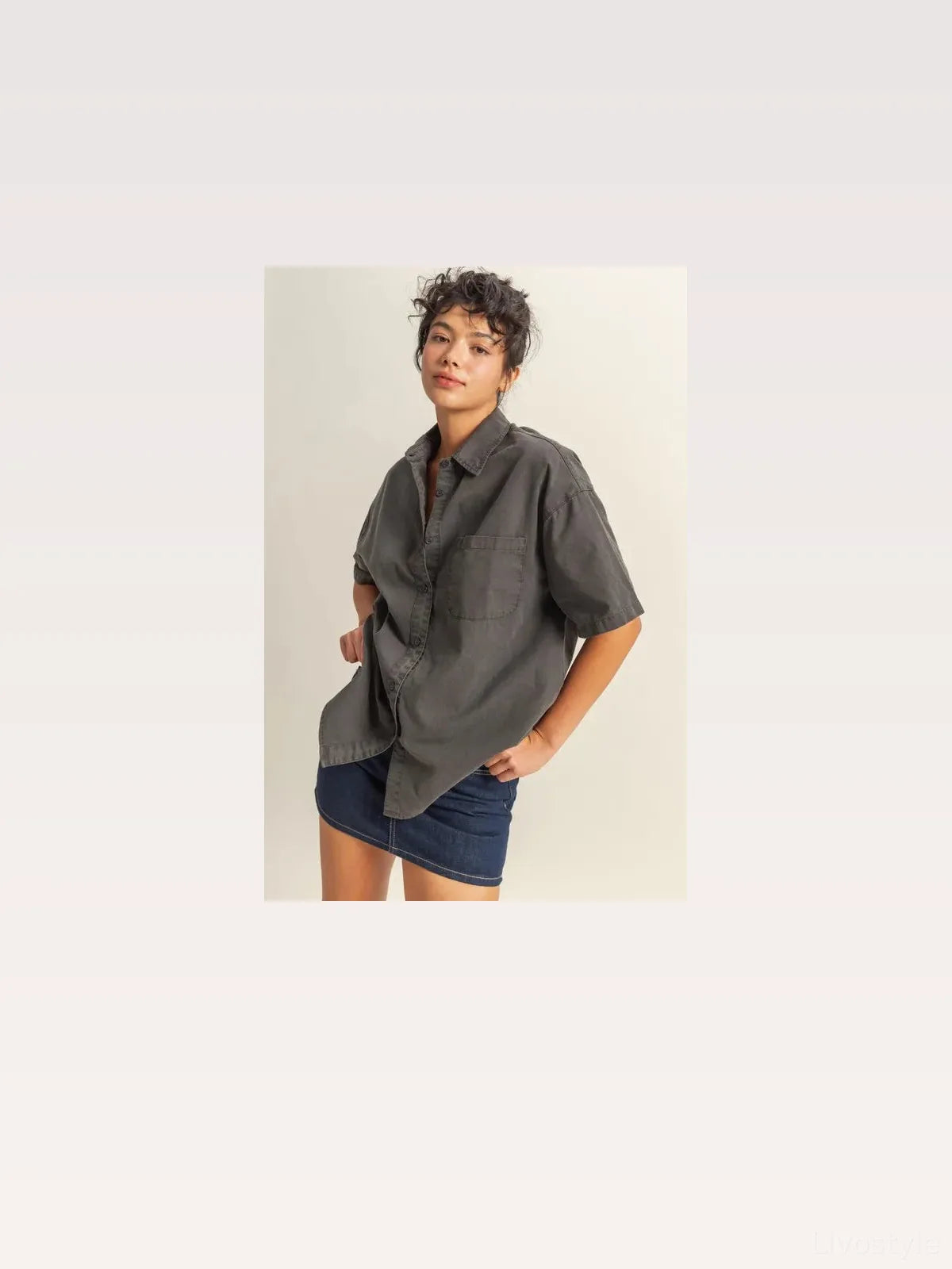 Oversized Short Sleeve Button-Down Shirt