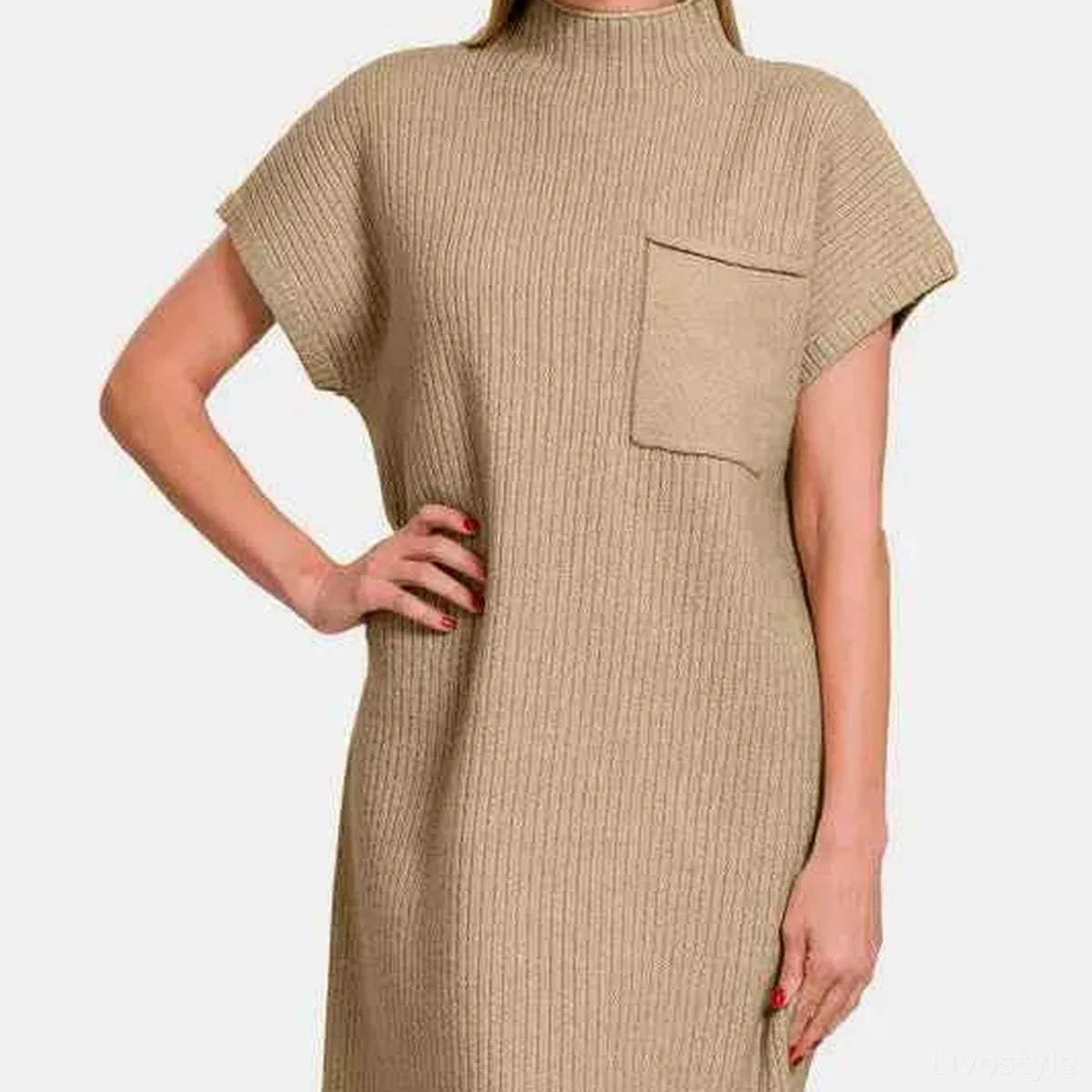 Short Sleeve Ribbed Sweater Mini Dress