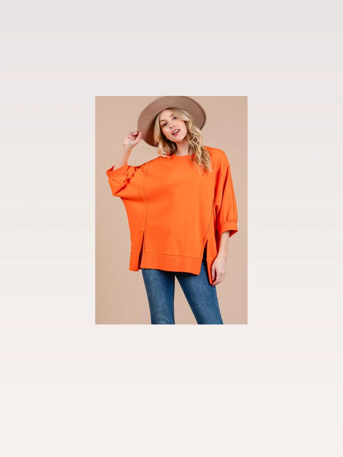 Side Slit Puff Sleeve Drop Shoulder Sweatshirt