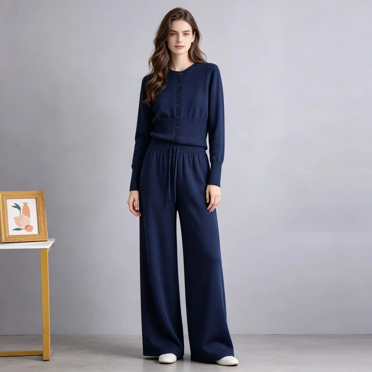 SITRA Women's Casual Retro Cardigan Wide Leg Pants Set
