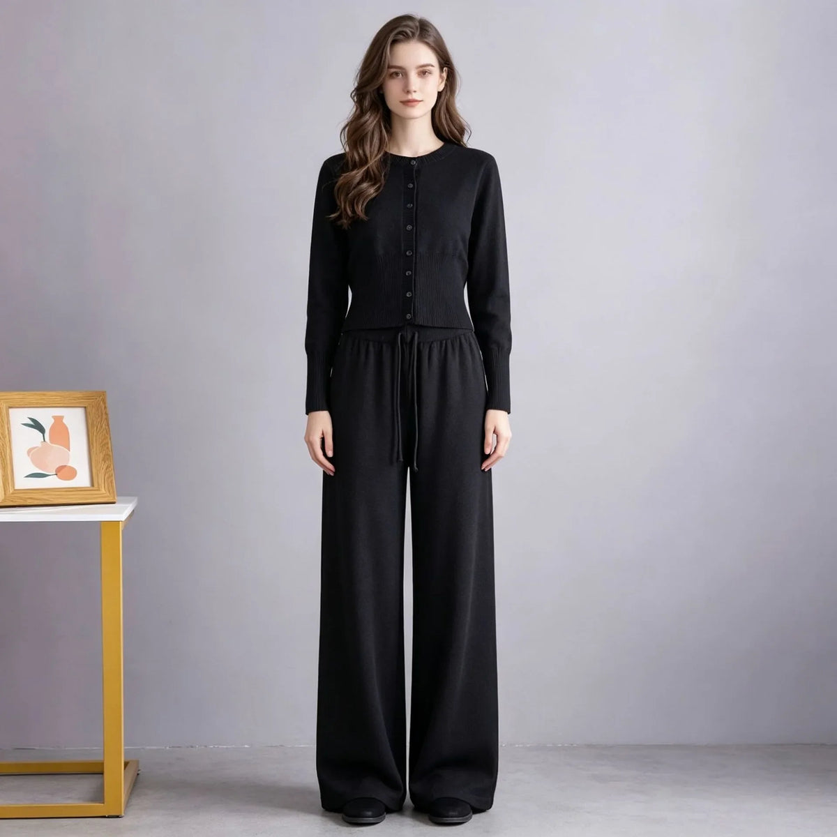 SITRA Women's Casual Retro Cardigan Wide Leg Pants Set
