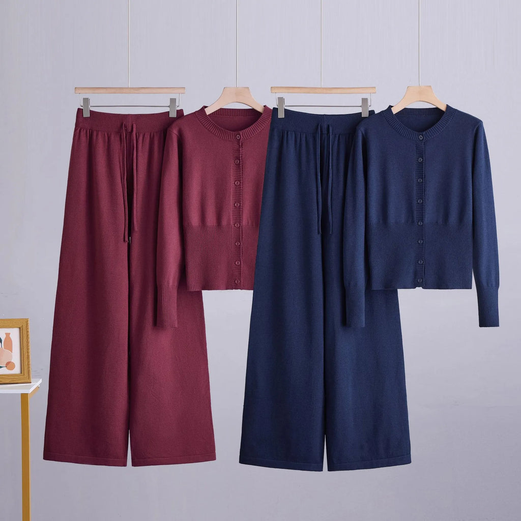 SITRA Women's Casual Retro Cardigan Wide Leg Pants Set