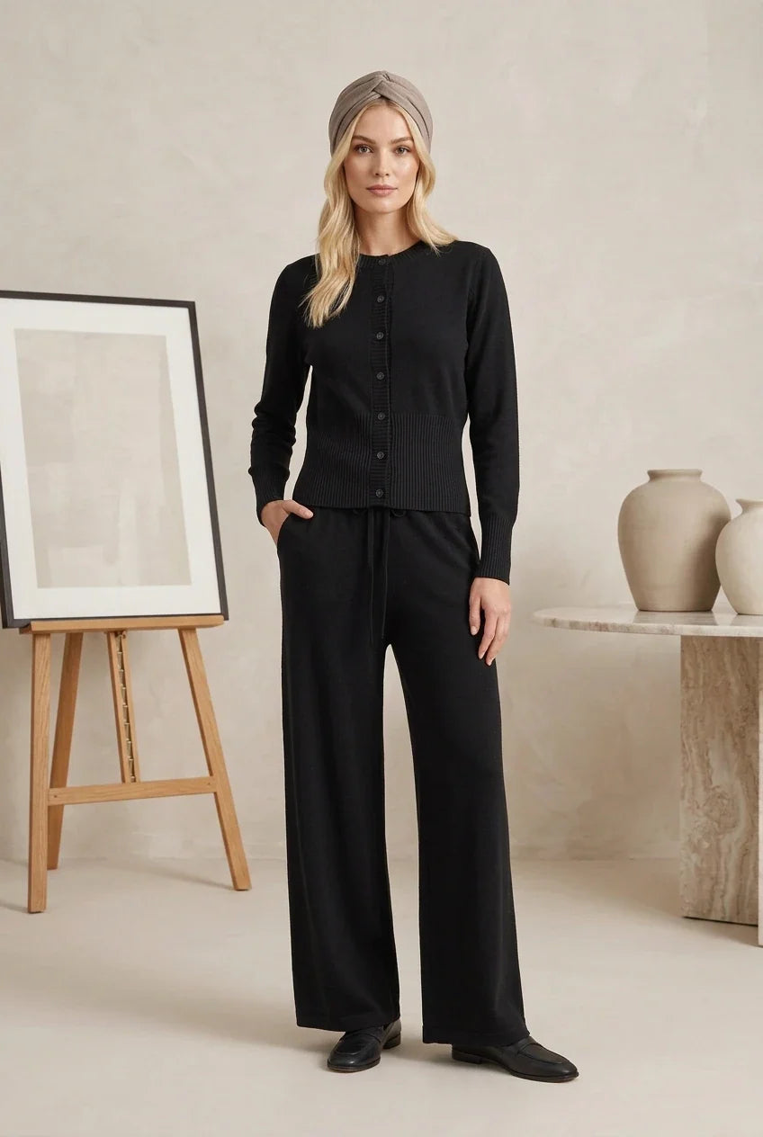 SITRA Women's Casual Retro Cardigan Wide Leg Pants Set