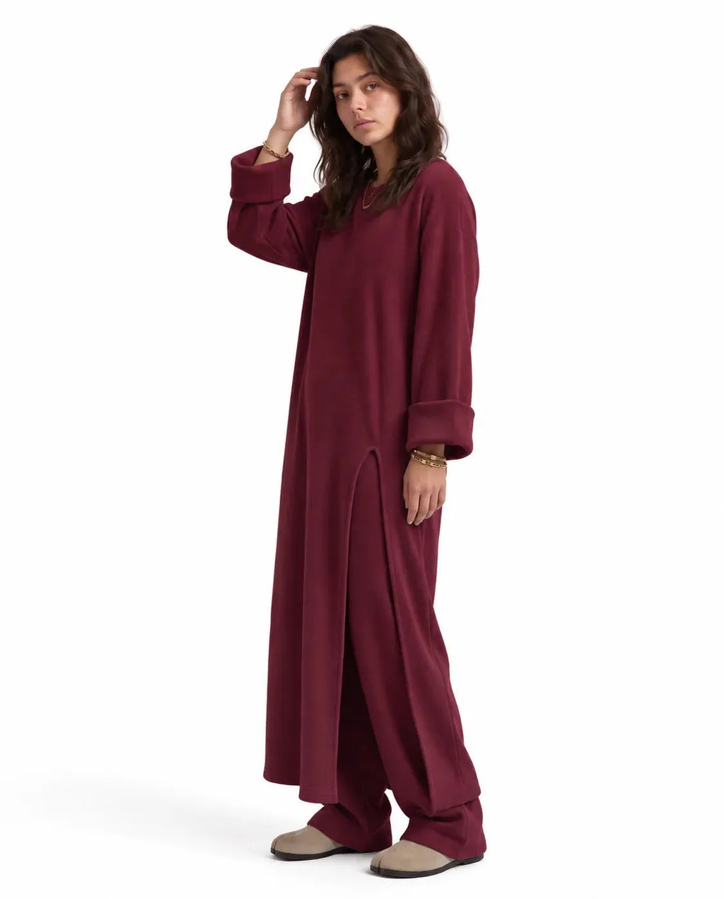 SITRA Women's Casual Retro Long Slit Knit Set
