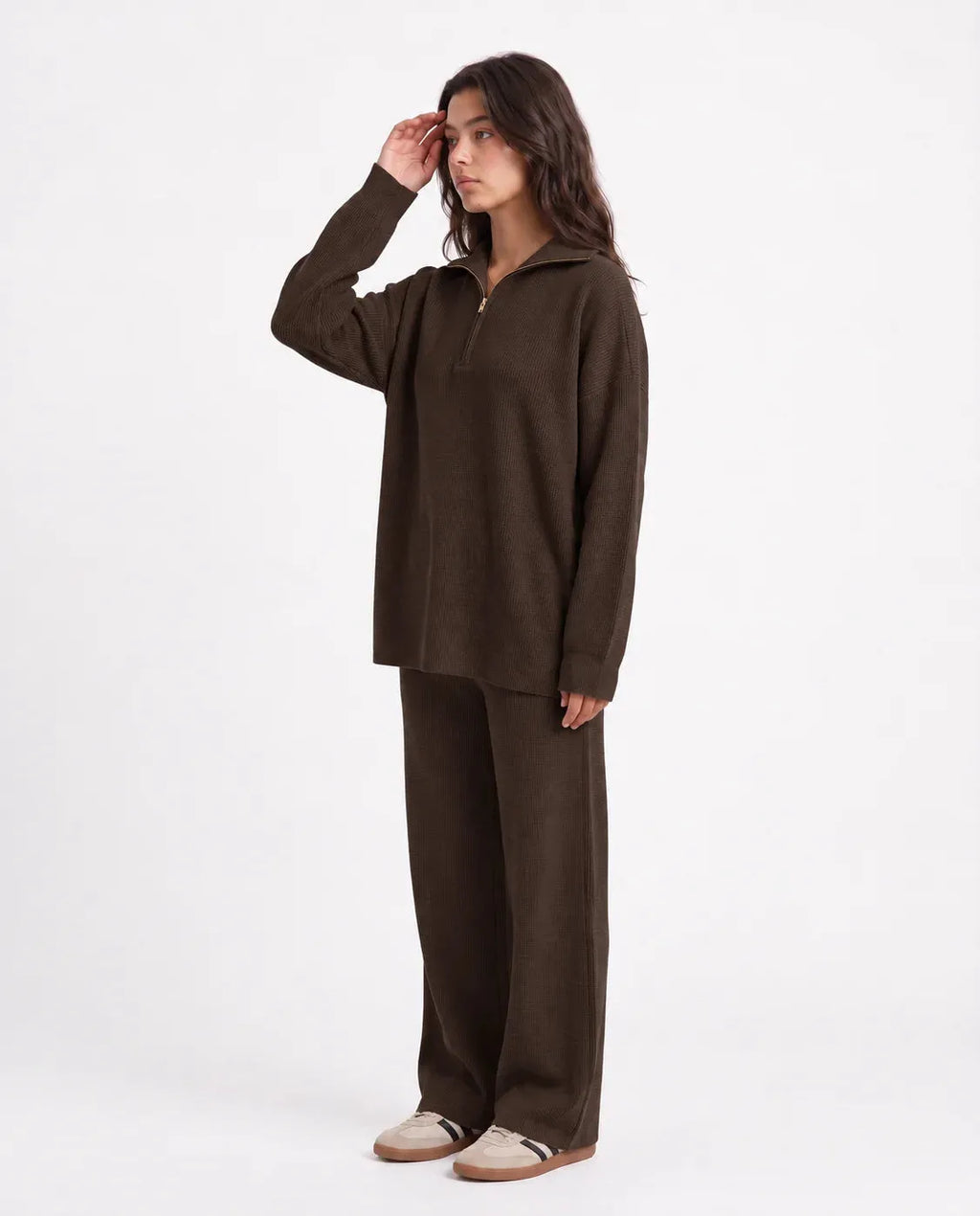 SITRA Women's Casual Retro Ribbed Half-Zip Set