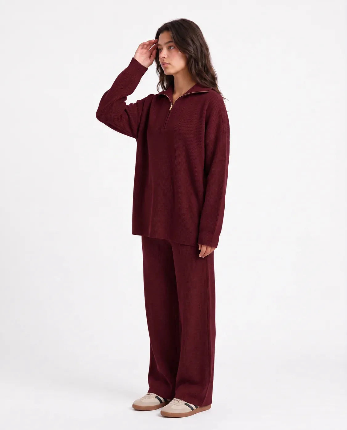 SITRA Women's Casual Retro Ribbed Half-Zip Set