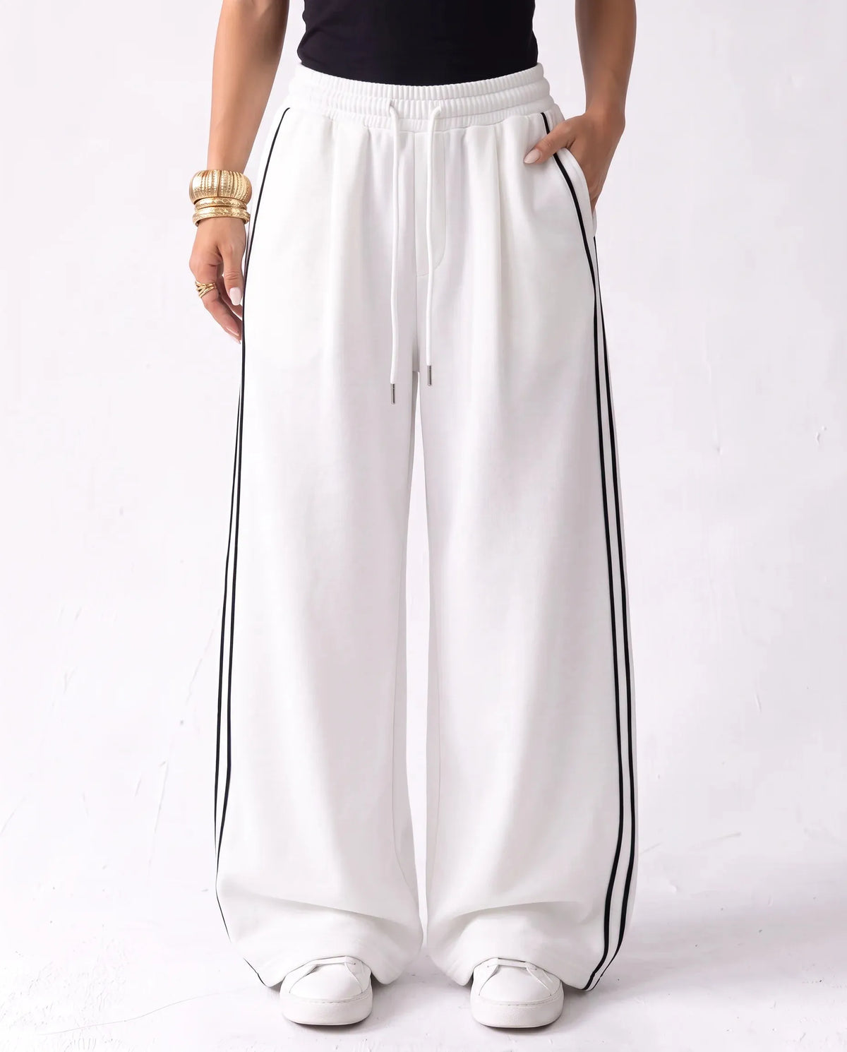 SITRA Women's Casual Retro Stripe Wide Pants