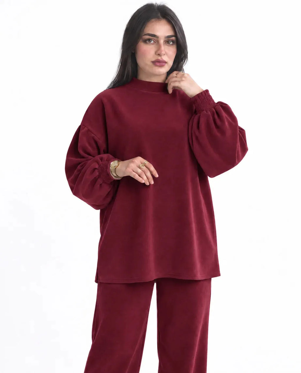 SITRA Women's Casual Ribbed Puff Sleeve Set