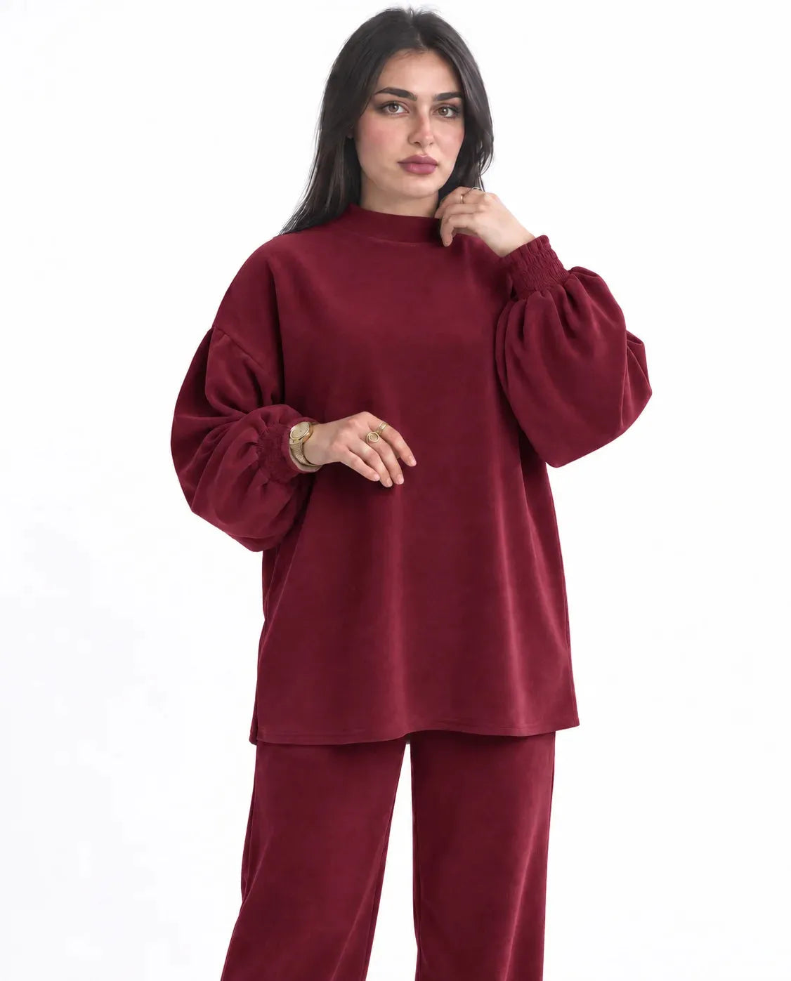 SITRA Women's Casual Ribbed Puff Sleeve Set