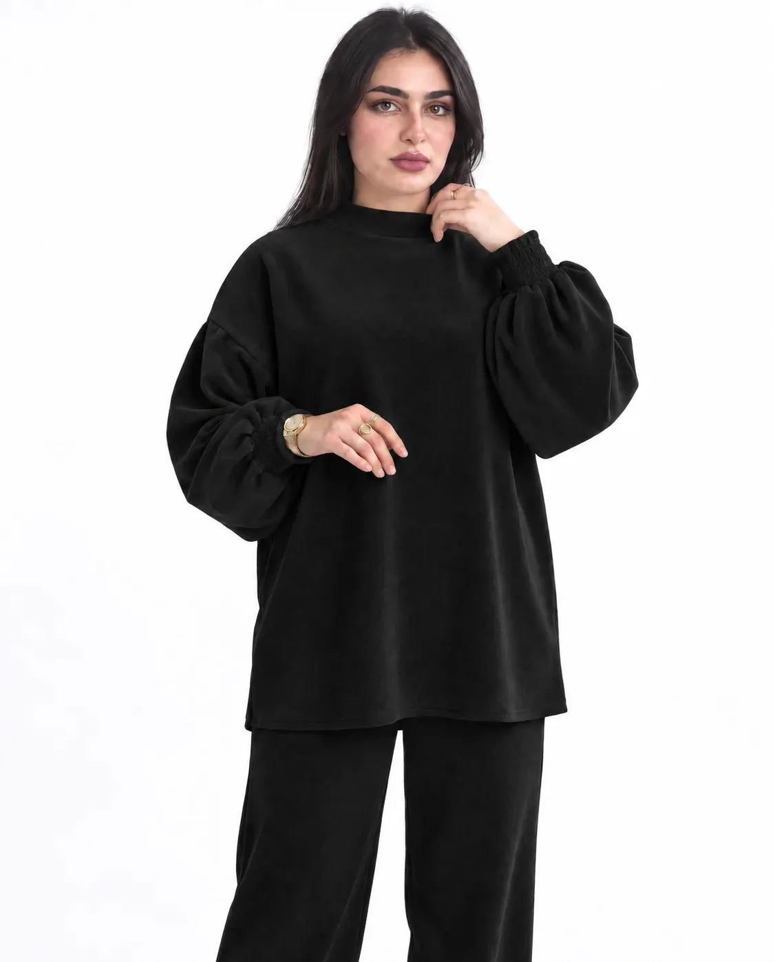 SITRA Women's Casual Ribbed Puff Sleeve Set