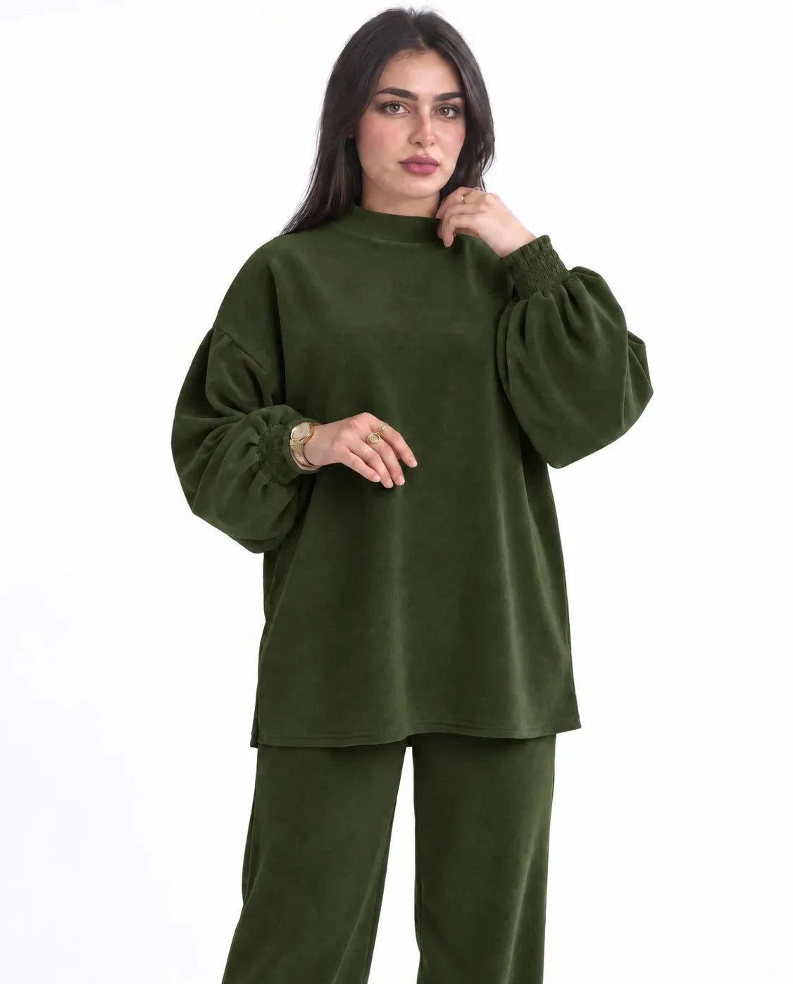 SITRA Women's Casual Ribbed Puff Sleeve Set
