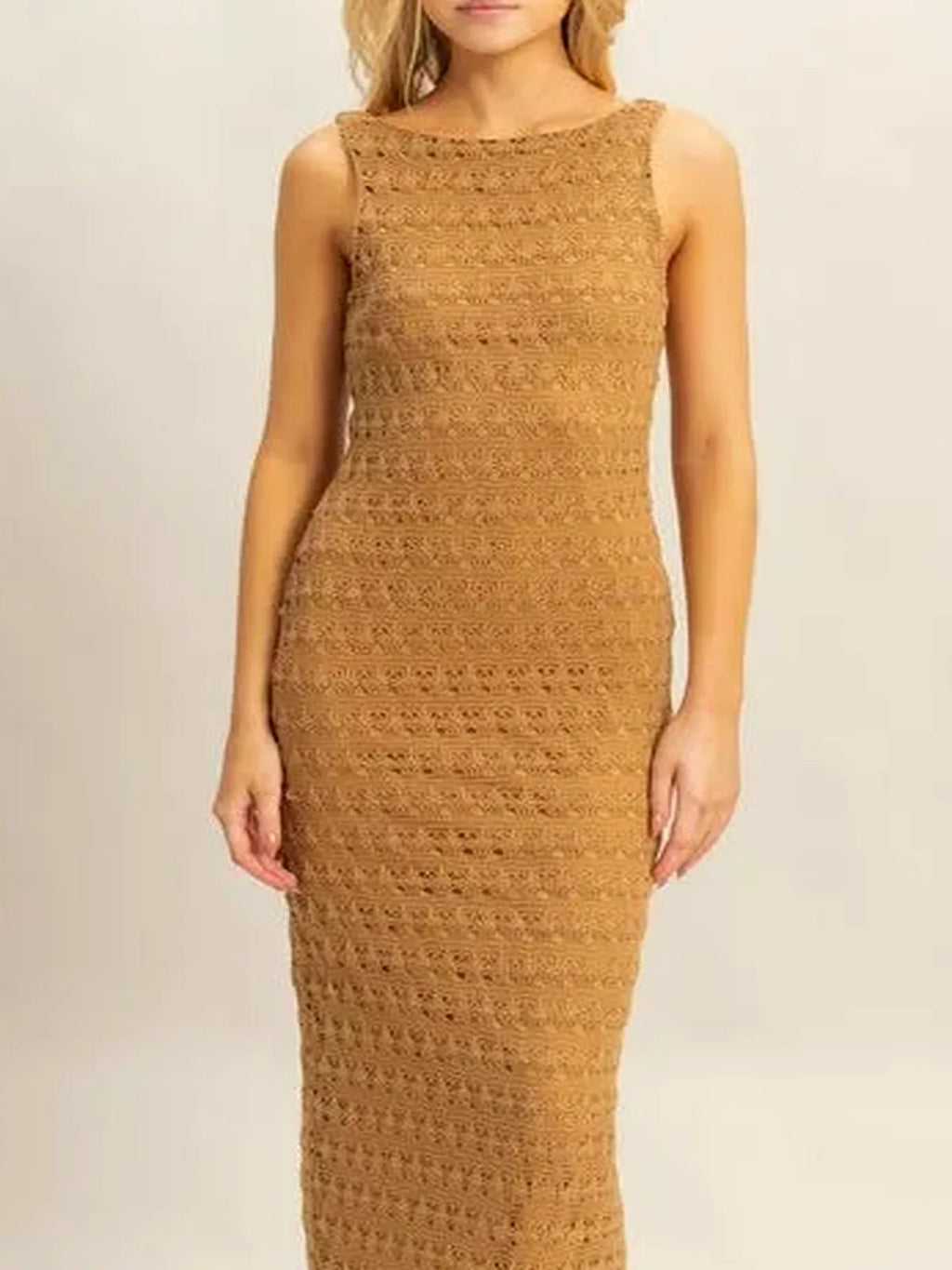 Bohemian Crochet Sleeveless Maxi Dress with Open Back