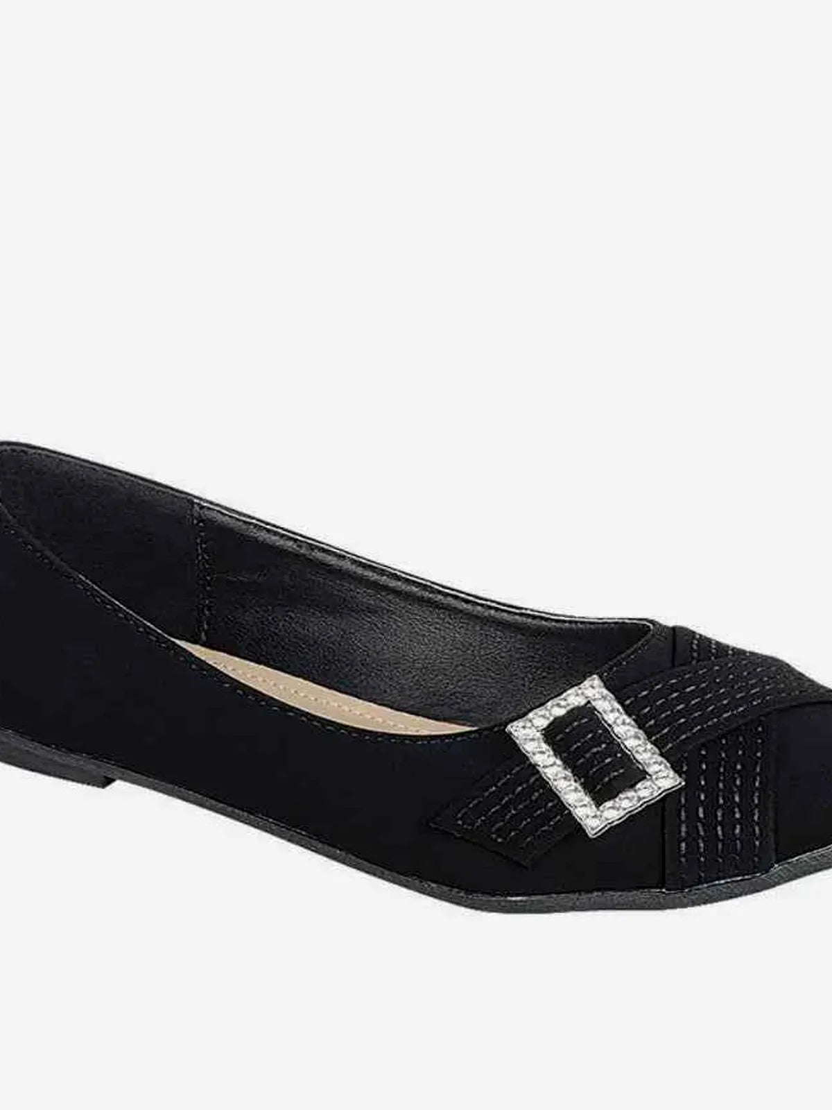 Faux Suede Rhinestone Buckle Ballet Flats