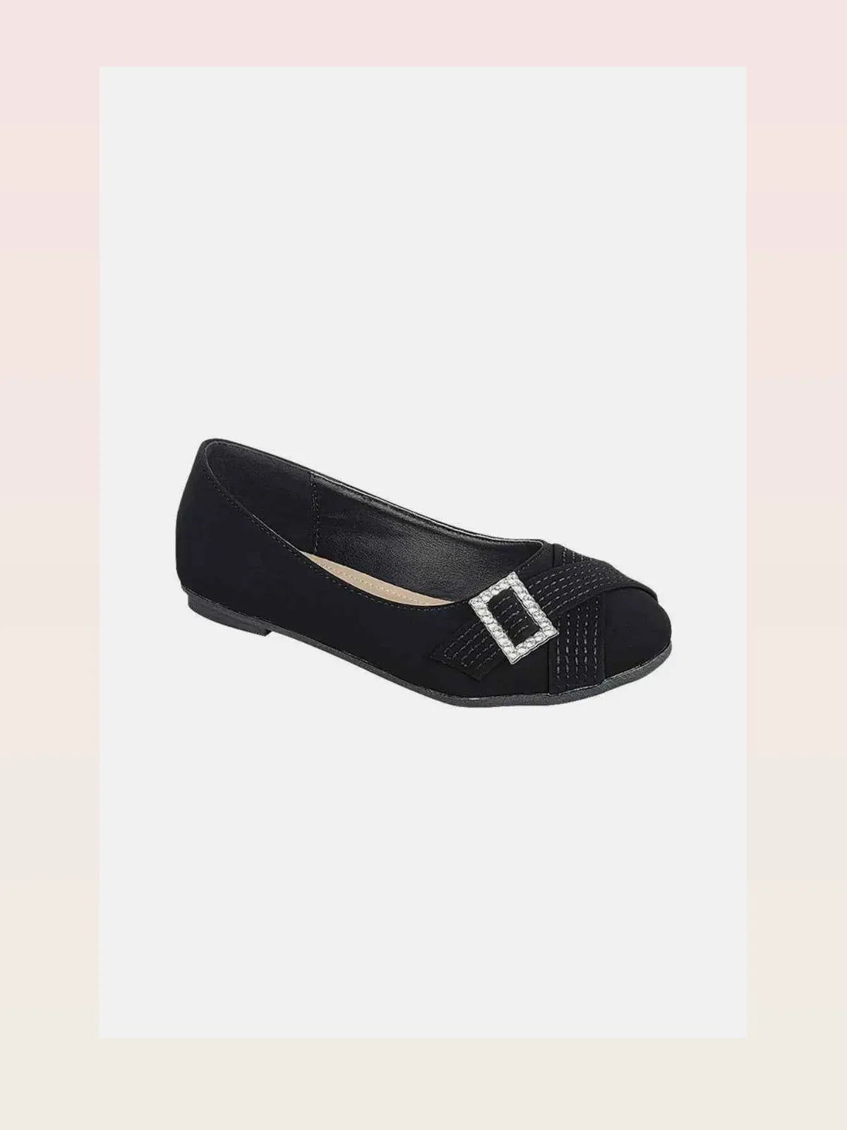 Faux Suede Rhinestone Buckle Ballet Flats